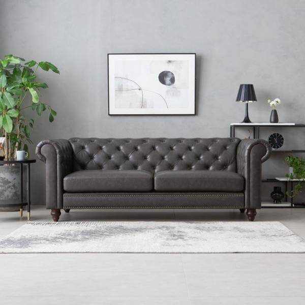 Royal Chesterfield 3-sits soffa mörkbrunt konstläder + Textilrengöring för möbler 