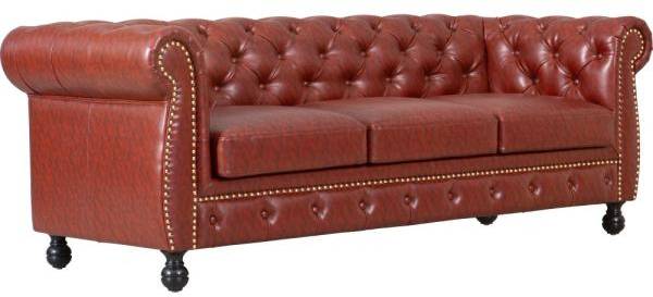 Chesterfield soffa 3-sits i brunt PU 