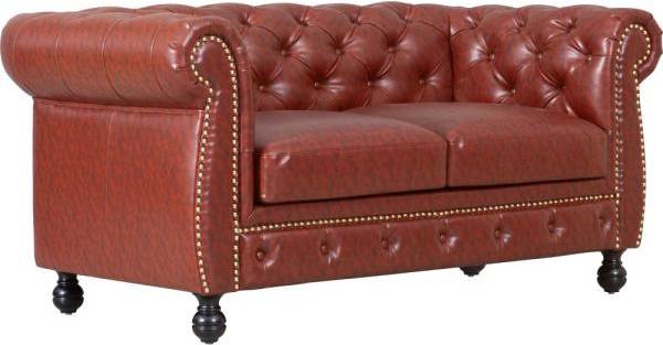 Chesterfield soffa 2-sits i brunt PU 