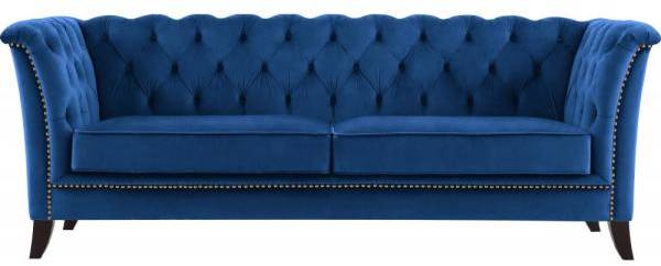 Milton 3-sits chesterfield soffa i blå sammet + Fläckborttagare för möbler 