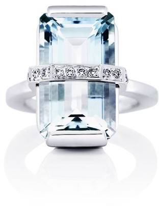 Efva Attling Bend Over Ring – Aquamarine 17.75 MM - VITGULD 