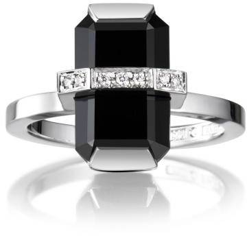 Efva Attling Little Bend Over Ring - Onyx 15.00 MM - VITGULD 