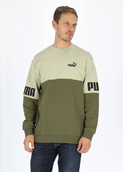 Puma Power Colorblock Crew Tr, Dark Green-Spring Moss, L,  Sweatshirts 