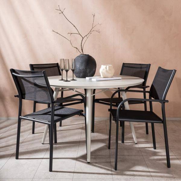 Lina utematgrupp med 4 st Santorini stolar - Beige/Svart 