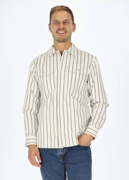August Striped Overshirt, Ecru, L,  Långärmade Skjortor (Långärmade Skjortor i kategorin Skjortor)