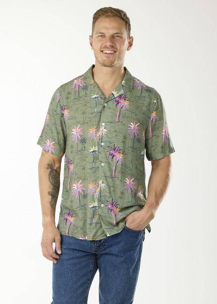 Honolulu Shirt, Olive Sea Palm, 2xl,   