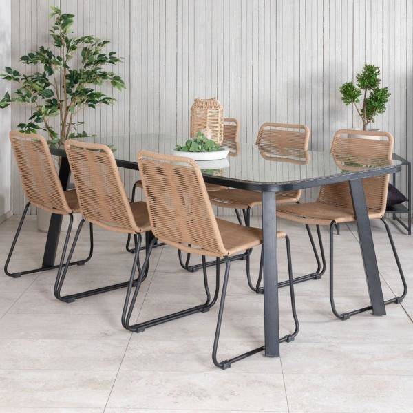 Paola utematgrupp med 6 st Lindos stolar - Beige/Svart/Natur 