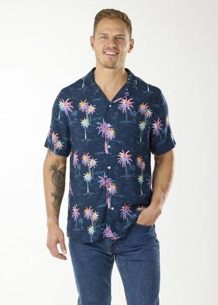 Honolulu Shirt, Navy Sea Palm, 2Xl,  Kortärmade Skjortor (Kortärmade Skjortor i kategorin Skjortor)