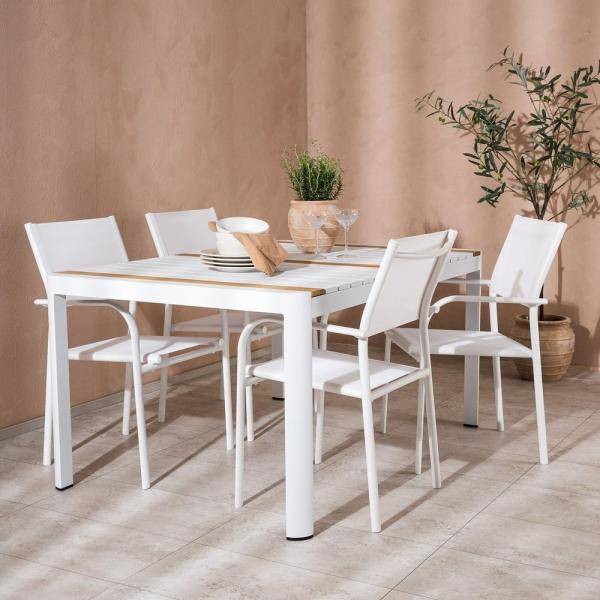 Togo utematgrupp med 4 st Santorini stolar - Teak/Vit 