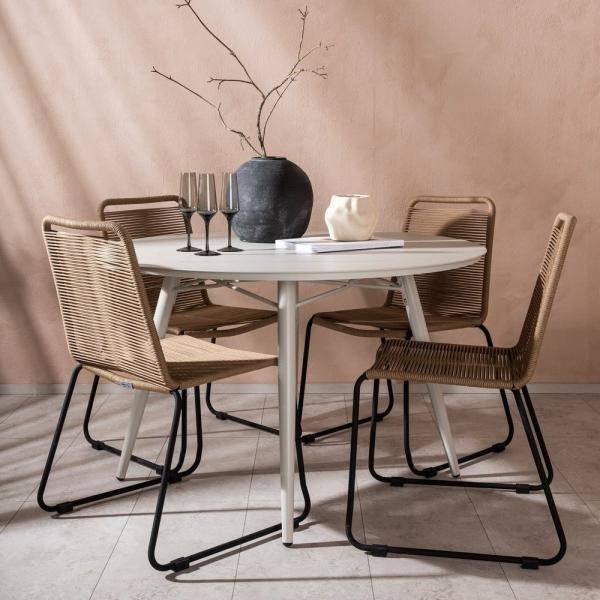 Lina utematgrupp med 4 st Lindos stolar - Beige/Brun 