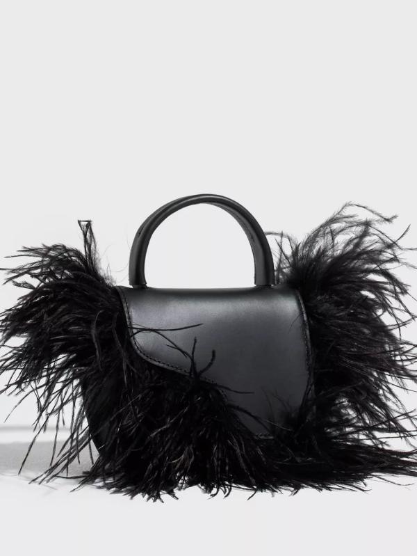 ATP ATELIER - Handväskor - Black - Montalcino Leather/Feathers Mini Handbag - Väskor - Handbags 
