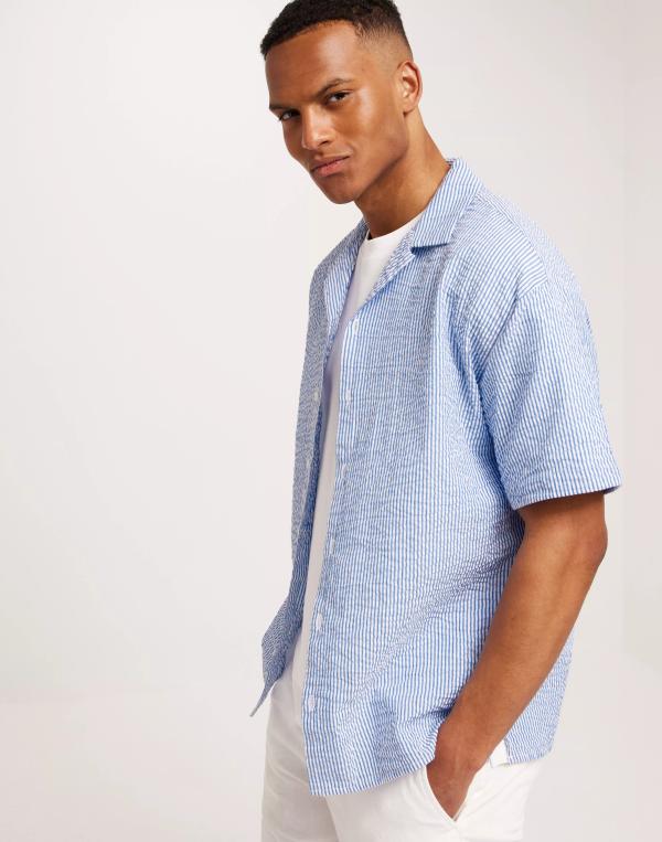 Jack & Jones Jjaydan Seersucker Resort Shirt Ss Kortärmade skjortor Cashmere Blue Stripes 