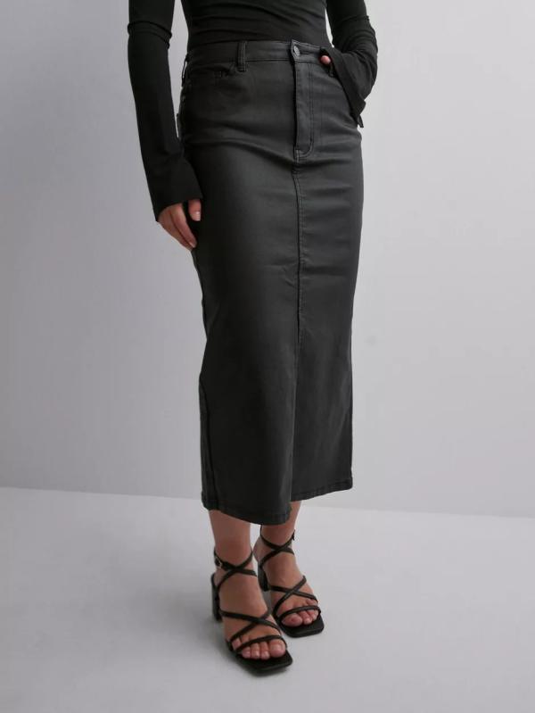 Object Collectors Item - Midikjolar - Black - Objnaya Coated Mw Skirt Noos - Kjolar - Midi Skirts 