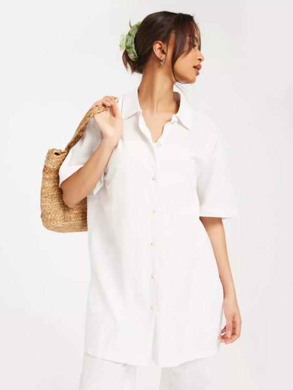 Jjxx - Skjortor - White - Jxchristel Linen Ss Long Shirt Wvn - Blusar & Skjortor - Shirts (Övriga Skjortor i kategorin Skjortor)