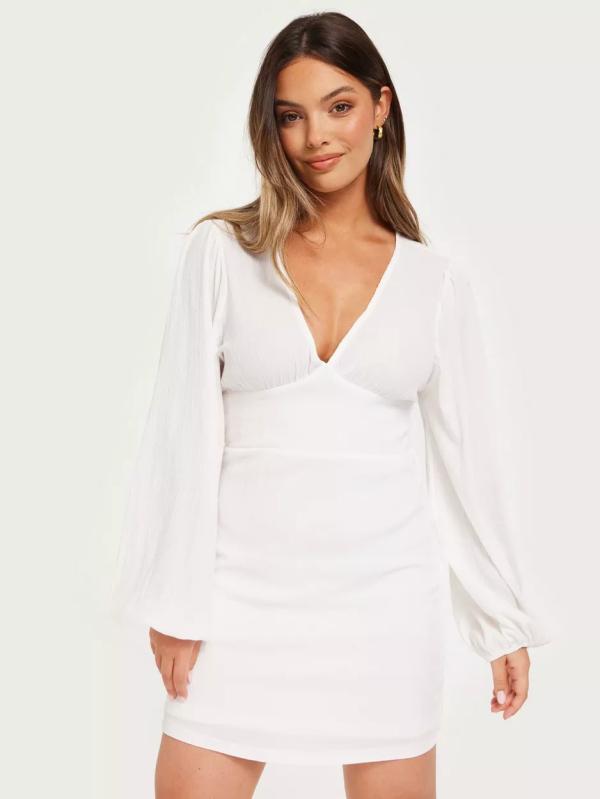 Only - Festklänningar - Bright White - Onlvenice L/S Short V-Neck Dress Cs - Klänningar 