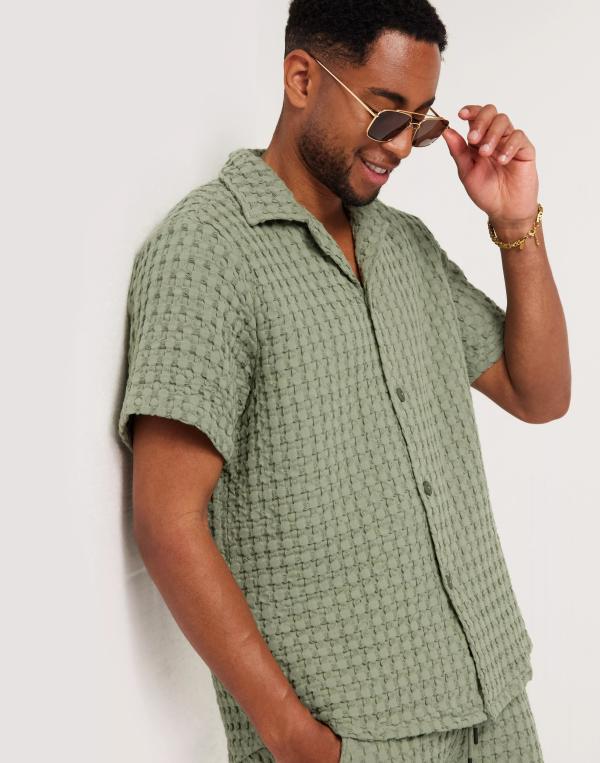 OAS Cuba Waffle Shirt Kortärmade skjortor Dusty Green 