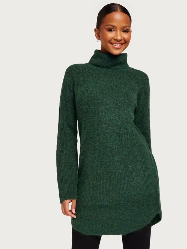 Pieces - Stickade tröjor - Trekking Green - Pcellen Ls Long Knit Noos Bc - Tröjor - Knitted sweaters 