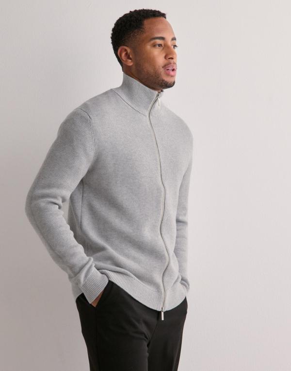 Selected Homme Slhdane Ls Knit Structure Full Zip Tröjor med dragkedja Grå 