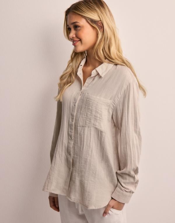 Pieces - Beige - Pcmastina Ls Relaxed Shirt 