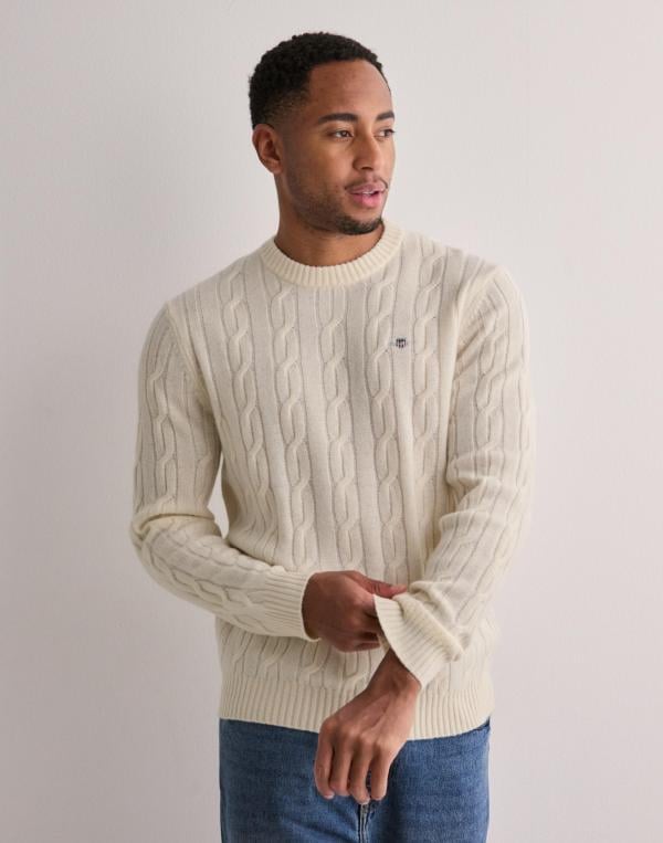 Gant Lambswool Cable C-Neck Stickade tröjor Vit 