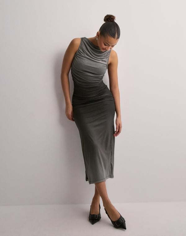 JJXX - Grå - Jxfelina Mesh Long Dress Wvn 