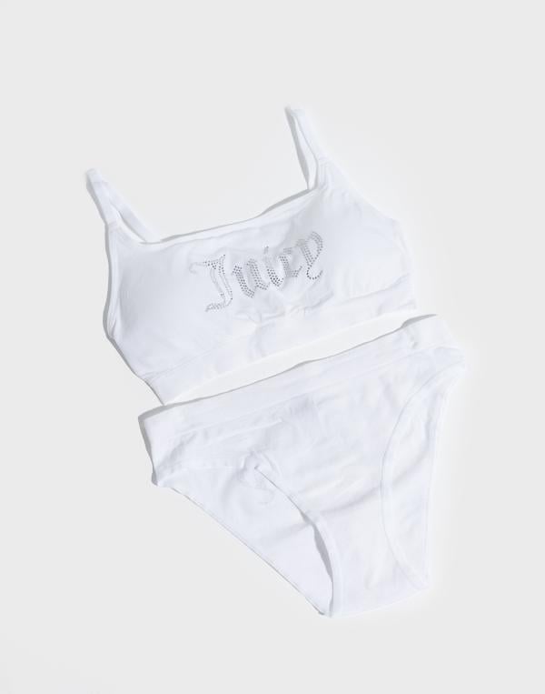 Juicy Couture - Vit - Juicy Diamante Bralette and High Leg Brief Sets 