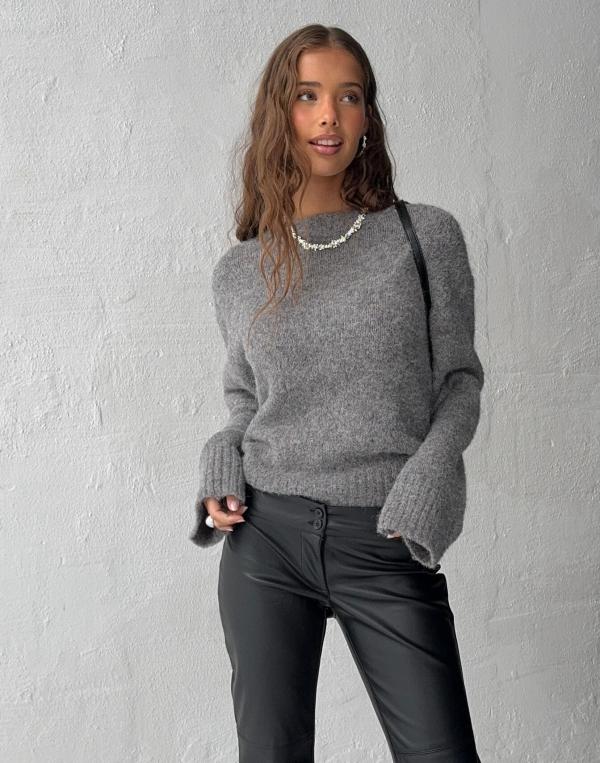 Nelly - Grå - Fuzzy Knit Sweater 