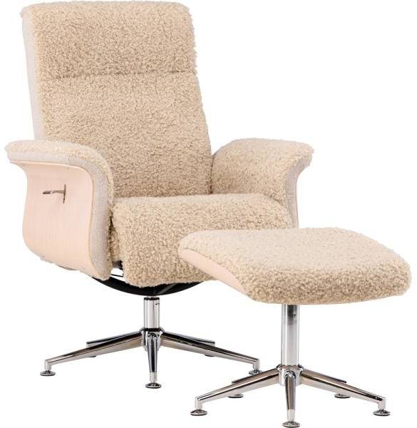 Hagön reclinerfåtölj med fotpall - Beige fårskinnsimitation/whitewash ek + Textilrengöring för möbler 