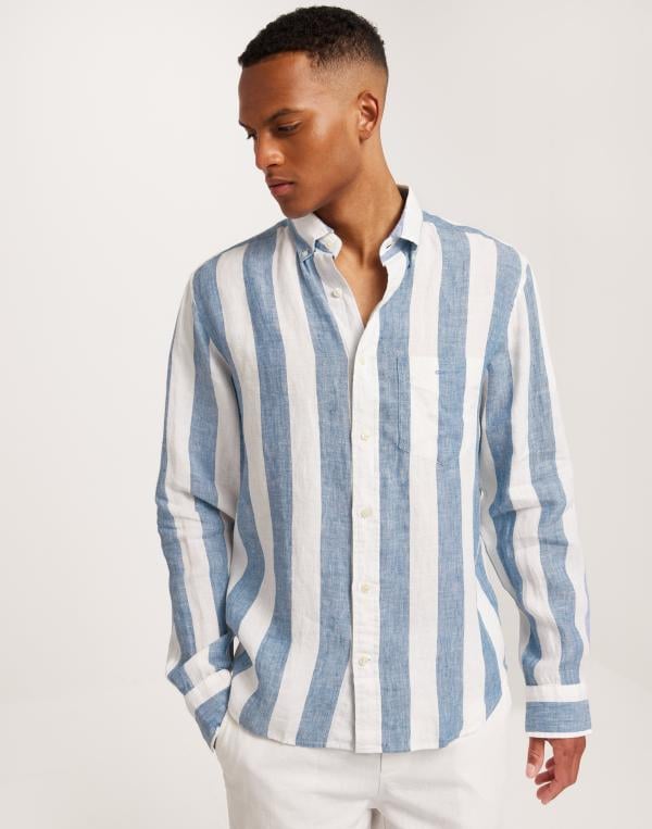 Gant Reg Bold Stripe Linen Shirt Linneskjortor Blå 