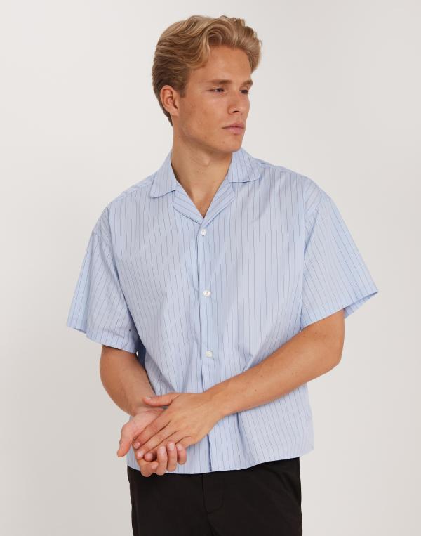 Jack & Jones Jorboxy Poplin Stripe Shirt Ss Styd Kortärmade skjortor Blå 