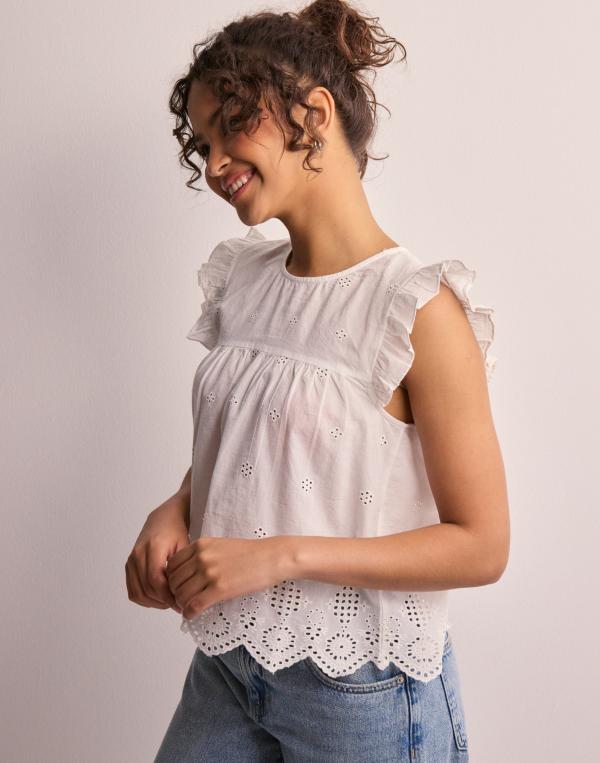 Only - Vit - Onlsilla S/L Frill Top Wvn Noos 