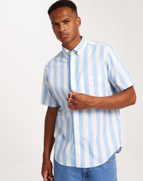 Gant Reg Poplin Parasol Stripe Ss Shirt Kortärmade skjortor Blå 