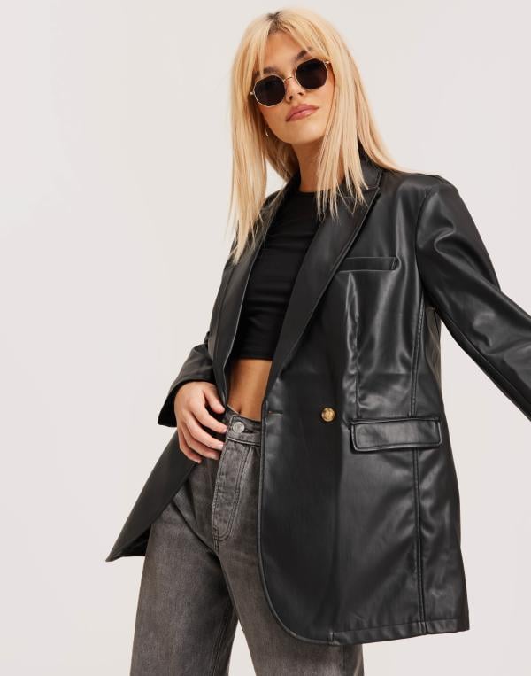 JJXX - Svart - Jxmary Faux Leather Blazer Noos 