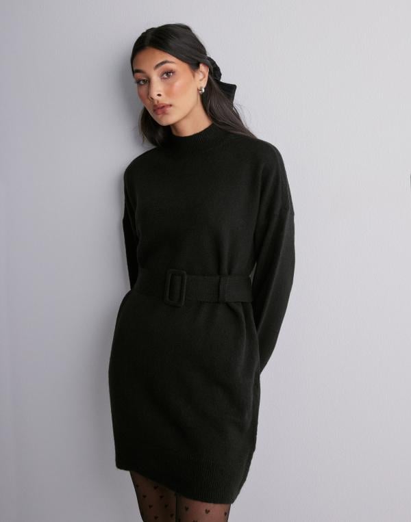 Only - Svart - Onlbella Ls Belt Dress Ex Knt 