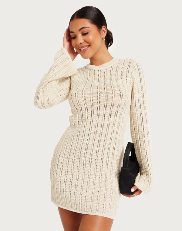 Pieces - Beige - Pcjesca Ls O-Neck Knit Dress Bc 