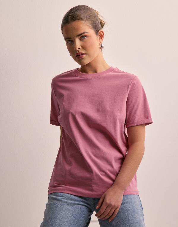 Pieces - Rosa - Pcria Ss Fold Up Solid Tee Noos Bc 