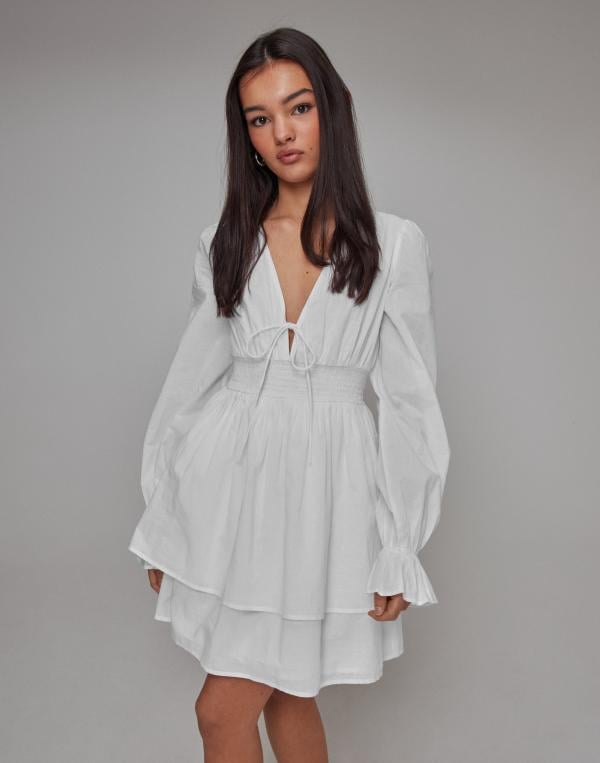 Nelly - Vit - Fancy Smock Dress 