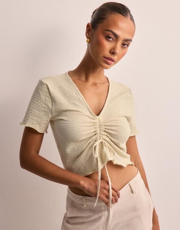 Vero Moda - Beige - Vmmirinda Ss V-Neck Cropped Top Vma 