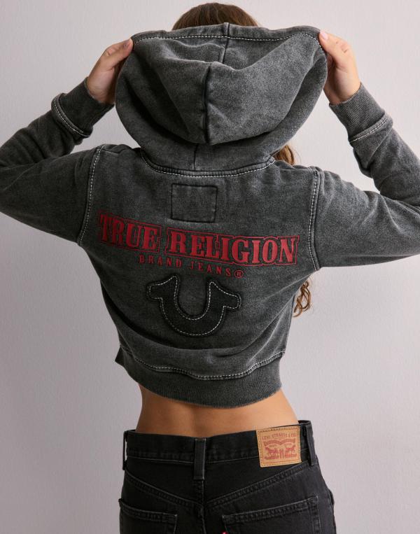 True Religion - Svart - Big t Shrunken Zip Up Hoodie 