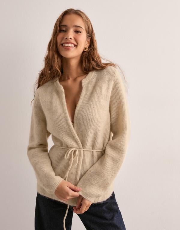 Selected Femme - Beige - Slfsia Ras Ls Knit Belt Cardigan 