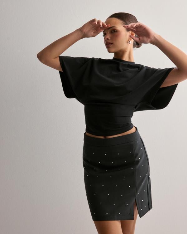 Pieces - Svart - Pcpeva Rhinestone Hw Mini Skirt 