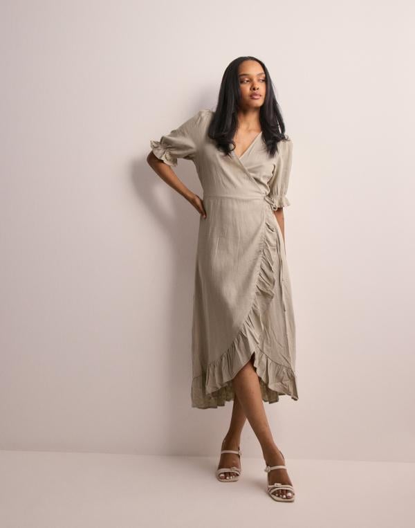 Object Collectors Item - Beige - Objammie S/S Wrap Long Dress Rep 