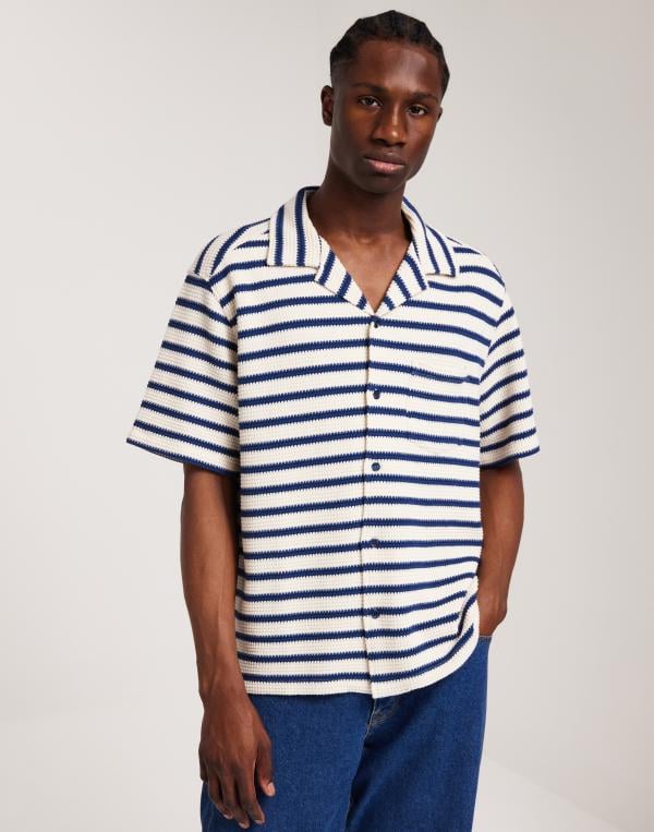 J Lindeberg Tiro Resort Stripe Shirt Kortärmade skjortor Blå 