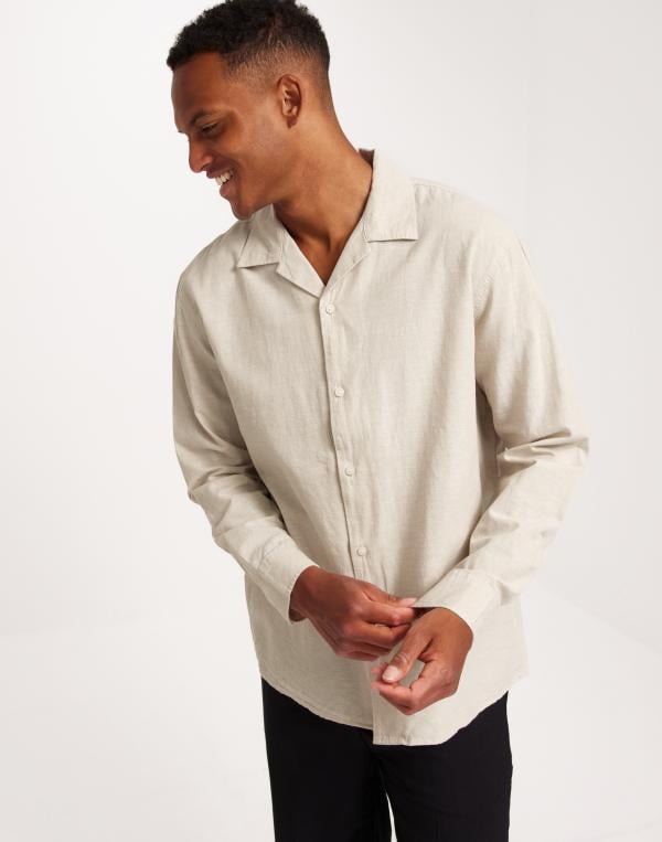 Selected Homme Slhrelaxnew-Linen Shirt Ls Resort Linneskjortor Beige 