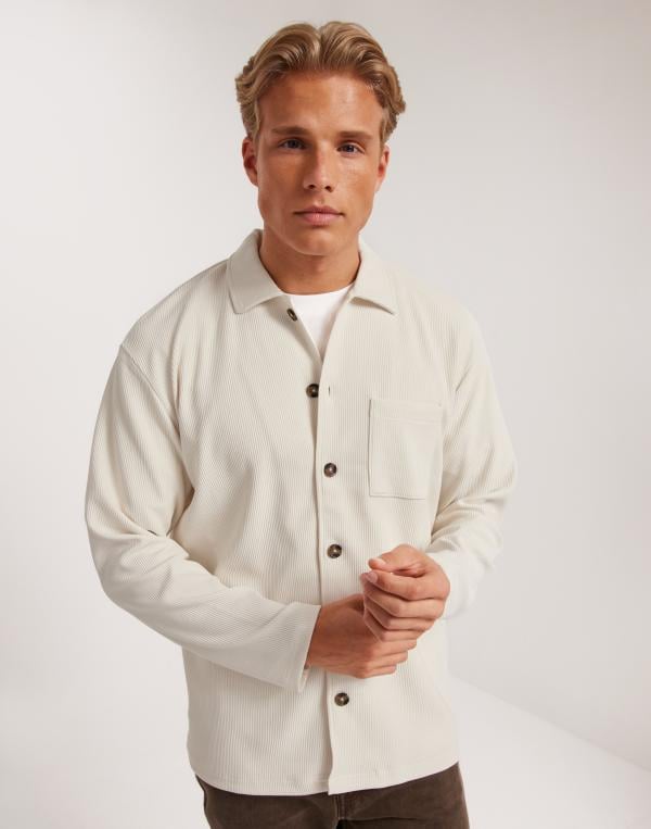 Selected Homme Slhrelax-Plisse Ls Shirt Ex Vardagsskjortor Beige 