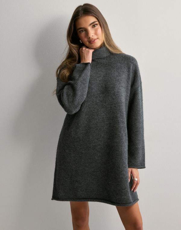 Vero Moda - Grå - Vmgemma Ls Roll Neck Knit Dress Vma 