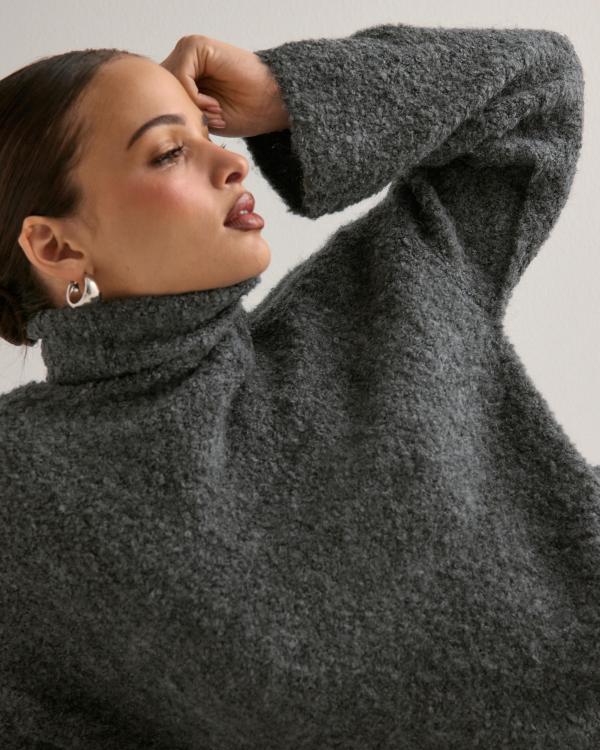 Pieces - Grå - Pcnatherine Ls High Neck Knit Bc 