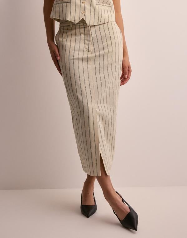 Selected Femme - Beige - Slfhilda Hw Pencil Skirt Pin Stripe 