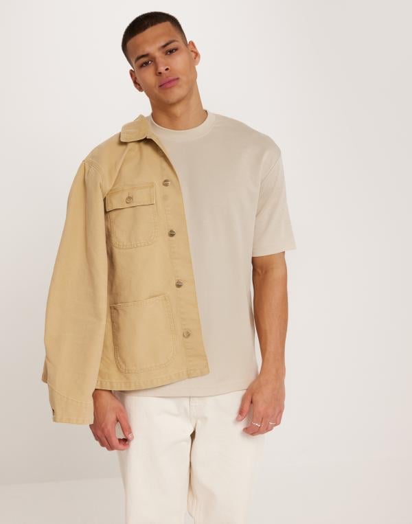 Selected Homme Slhlooseoscar Ss O-Neck Tee Noos Oversized t-shirts Beige 