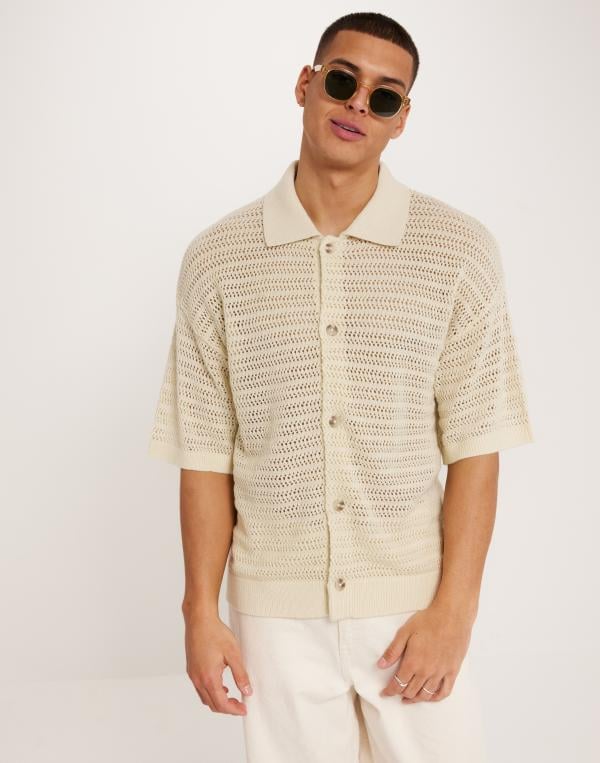 Jack & Jones Jorclub Knit Polo Cardigan Ss WE322 Kortärmade skjortor Beige 